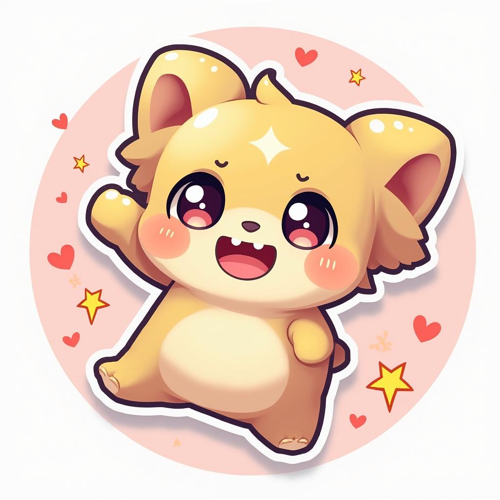Kawaii Gigachad jumping for joy with stars and hearts