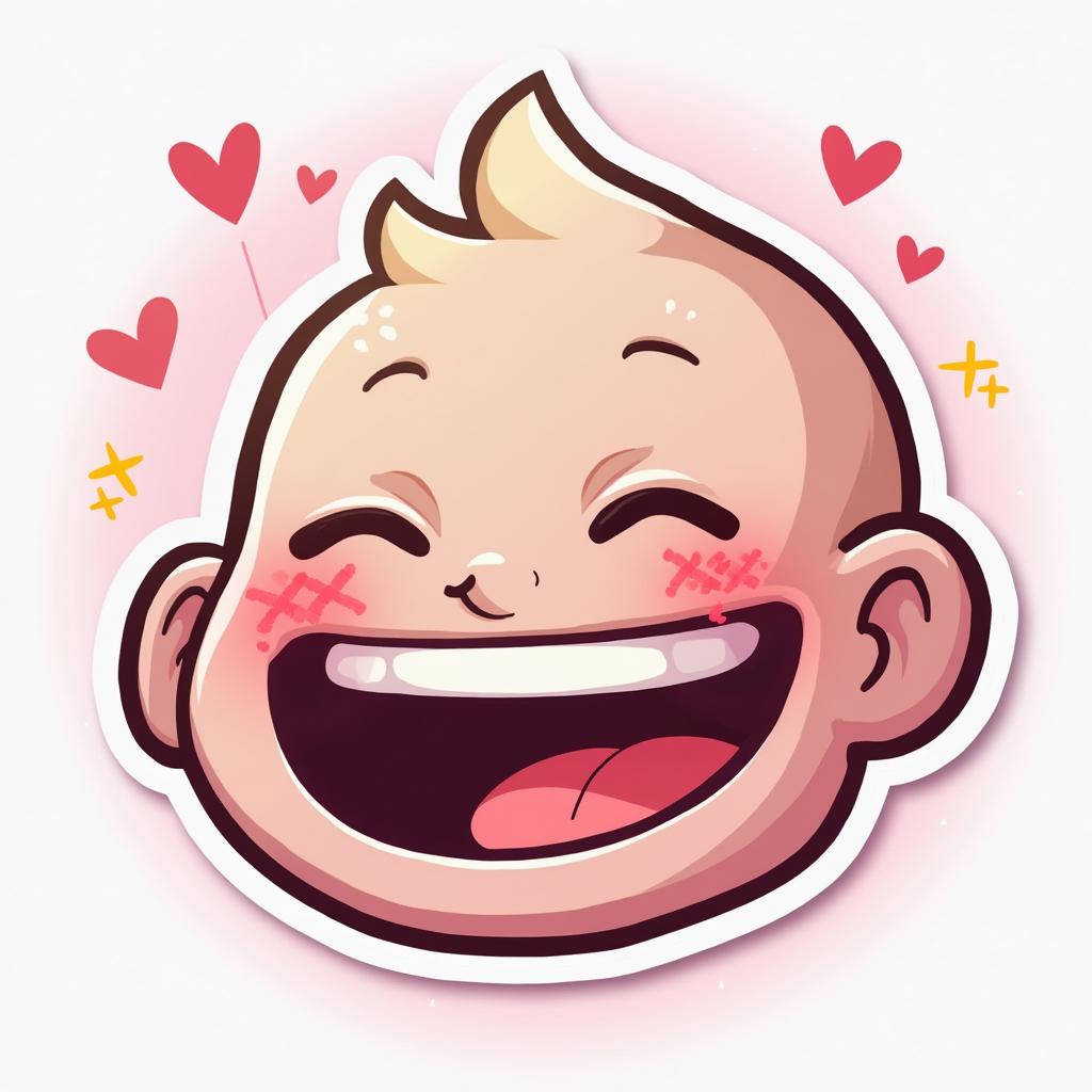 Emoji-style trollface with big smile and hearts around