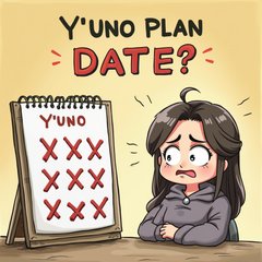 Cartoon 'Y U NO' character disappointed by empty date calendar