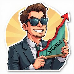 Confident businessman with sunglasses celebrating a rising graph labeled 'STONKS'