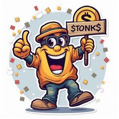 Trendy character celebrating with confetti and a sign saying 'STONKS'