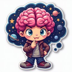 Cartoon character with galaxy brain and thoughtful expression