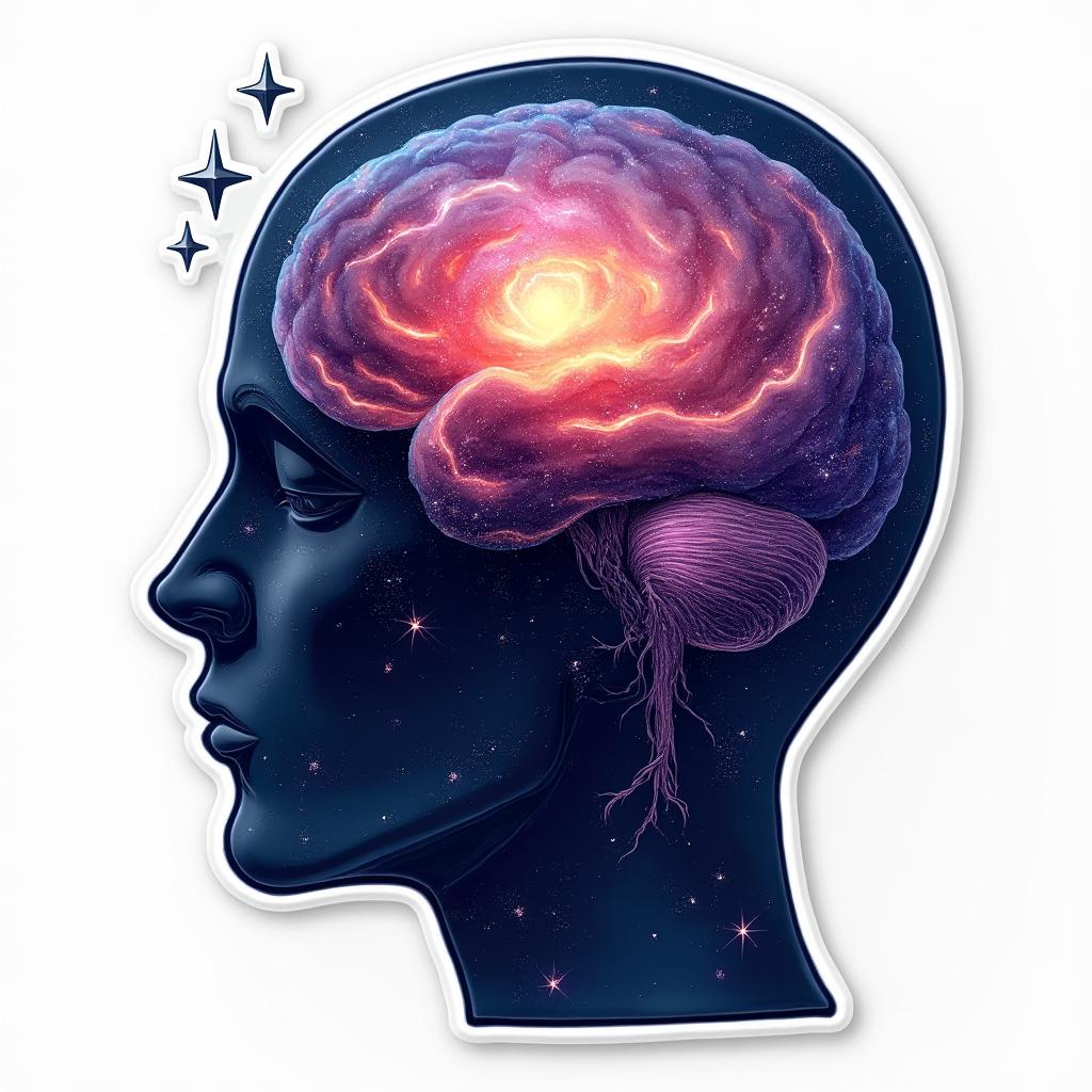 3D rendered head with vibrant galaxy brain and swirling nebulae