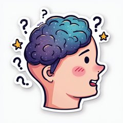 Doodle sticker of a head with galaxy brain and whimsical stars