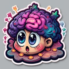 Emoji-style character with galaxy brain and surprised expression