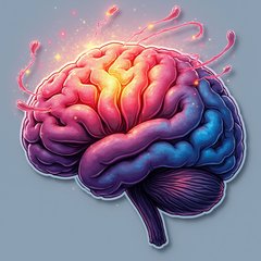 3D rendered vibrant expanding brain with swirling colors representing knowledge flow.