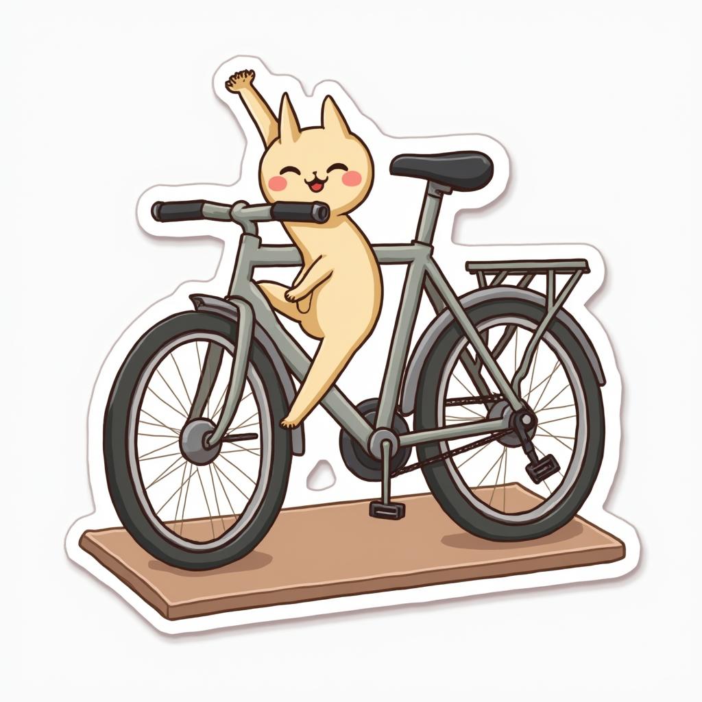 Kawaii bicycle with arms and legs doing yoga poses on a mat