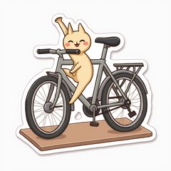 Kawaii bicycle with arms and legs doing yoga poses on a mat