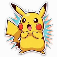 Cartoon Pikachu with shocked face and hands on cheeks with burst background