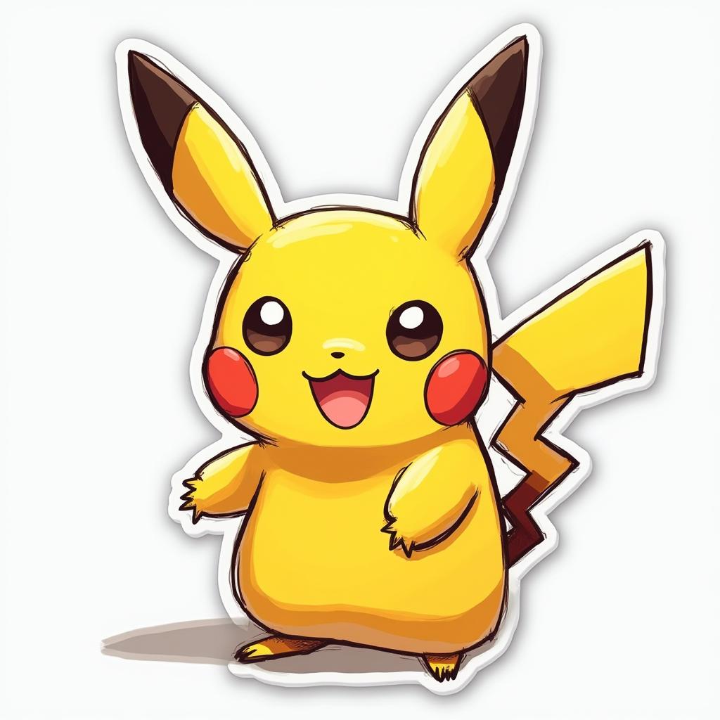 Doodle-style Pikachu with surprised face in a playful sketchy design