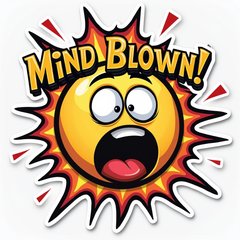 Meme sticker of a shocked face with explosion graphics and text 'Mind Blown!'