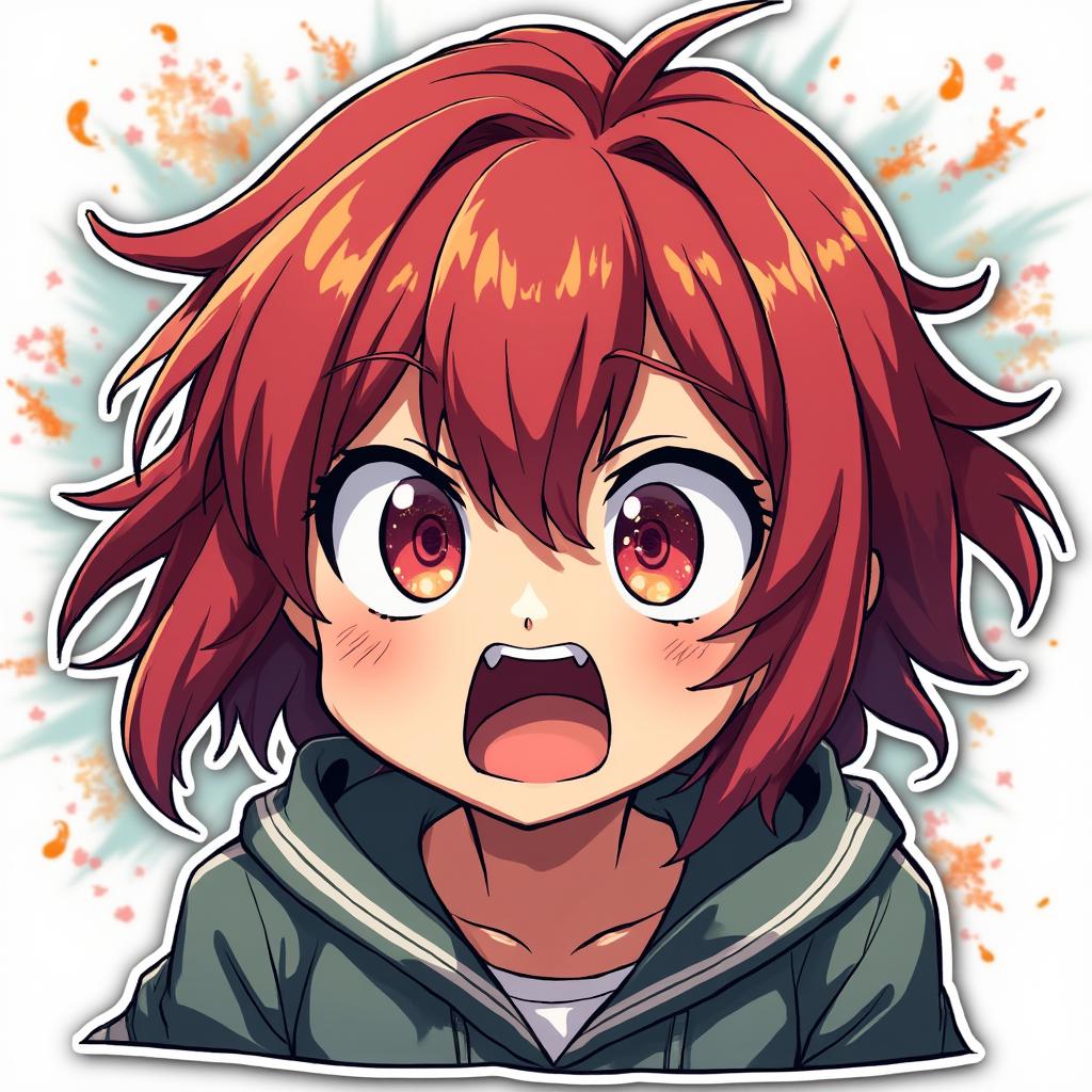 Anime character with shocked expression and swirling colorful background