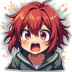 Anime character with shocked expression and swirling colorful background