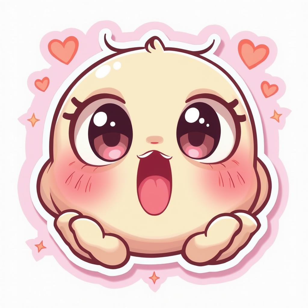 Kawaii shocked face with big eyes and surrounded by hearts and sparkles
