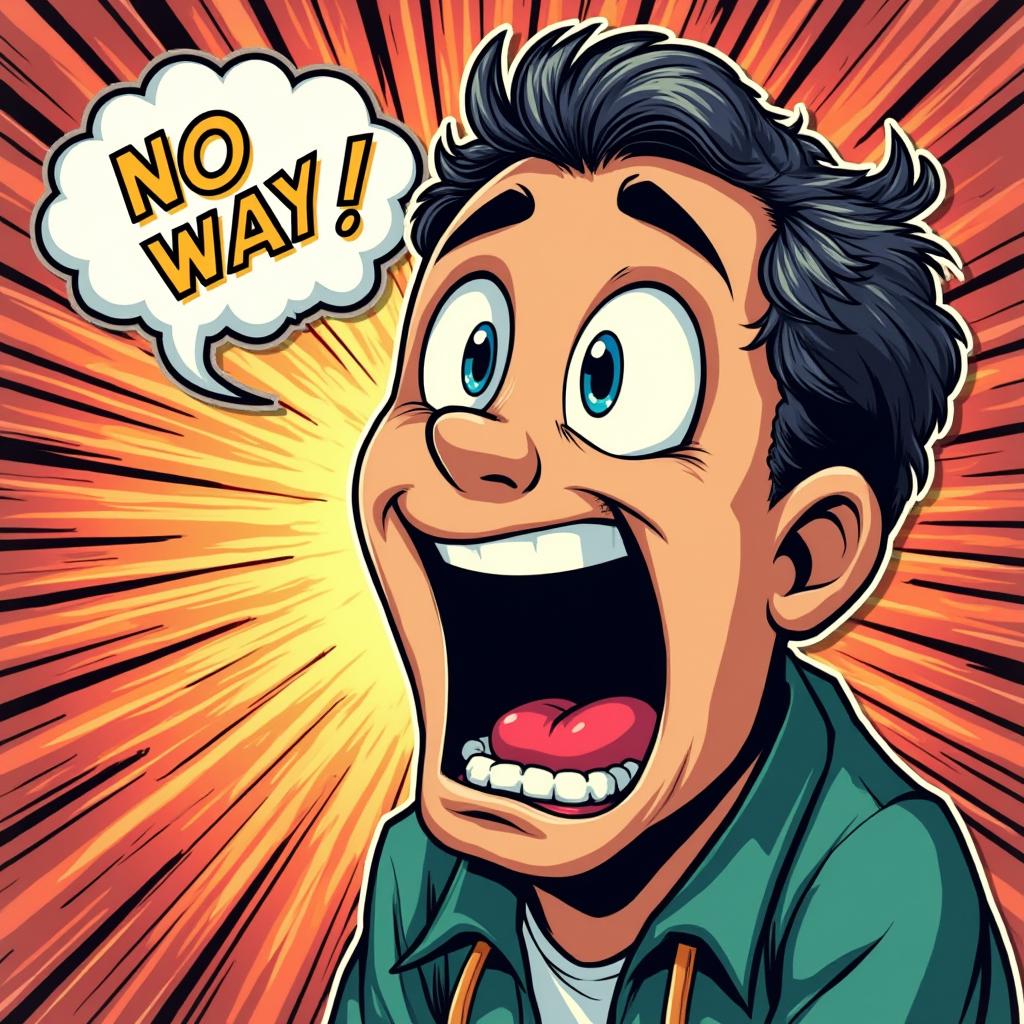 Comic book shocked character with speech bubble saying 'No Way!'