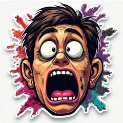 Graffiti shocked face with colorful outlines and urban art motifs
