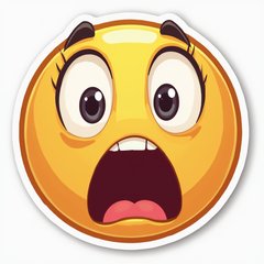 Emoji-style shocked face with raised eyebrows and open mouth