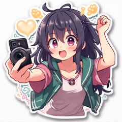 Anime camera character excitedly taking a selfie