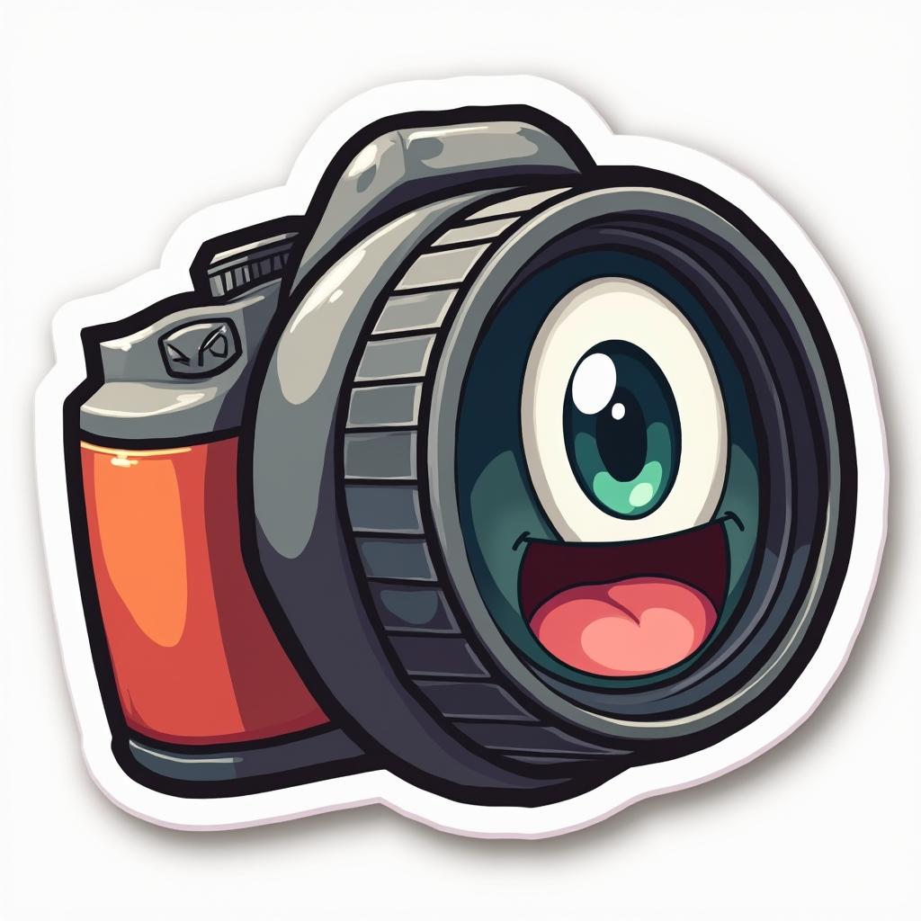 Emoji camera lens with zoom effect and joyful expression