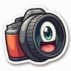 Emoji camera lens with zoom effect and joyful expression