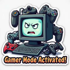 Meme-style computer with funny expression and 'Gamer Mode Activated!' caption