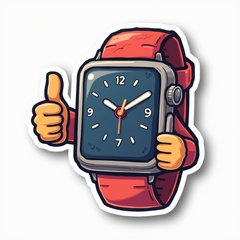 Emoji-style smartwatch with animated clock and thumbs-up