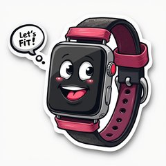 Meme smartwatch with sweatbands and a humorous 'Let's get fit!' caption