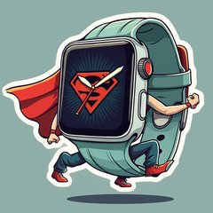 Pop culture smartwatch as a superhero flying towards a gym