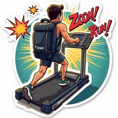 Comic book smartwatch on a treadmill with dynamic action words