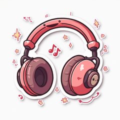 Kawaii headphones with smiling faces and musical notes, giving a chill vibe