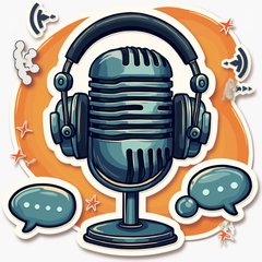 Pop culture microphone with headphones and podcast elements