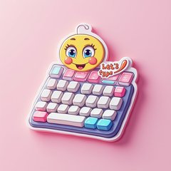 Emoji-style keyboard with eyes and a speech bubble saying 'Let’s type!'