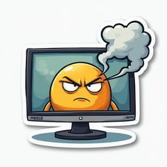 Emoji-style frowning monitor with steam showing stress