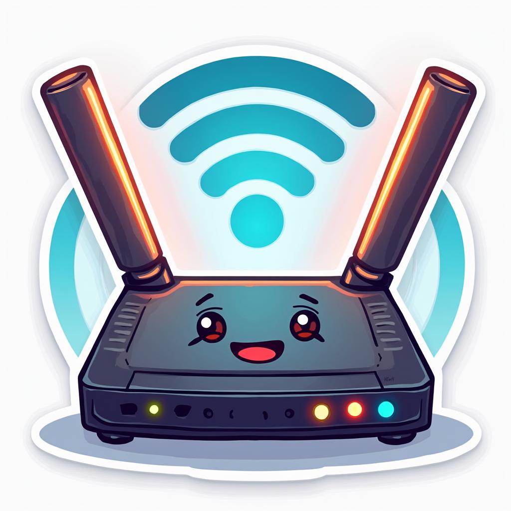 Cartoon Wi-Fi router with smiling face and colorful waves representing strong connection