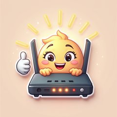 Emoji-style router with happy expression and thumbs-up symbol