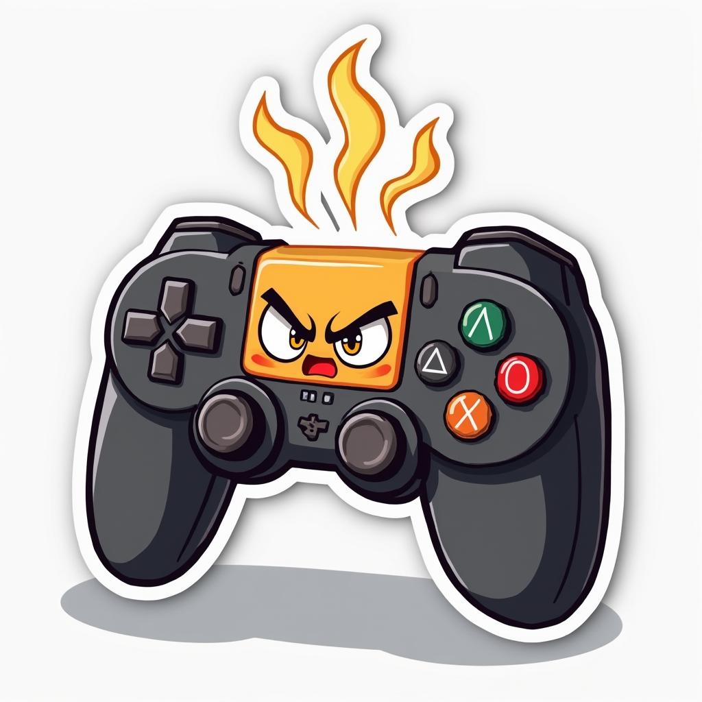 Emoji-style game controller with an angry face and steam