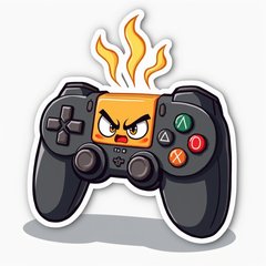 Emoji-style game controller with an angry face and steam