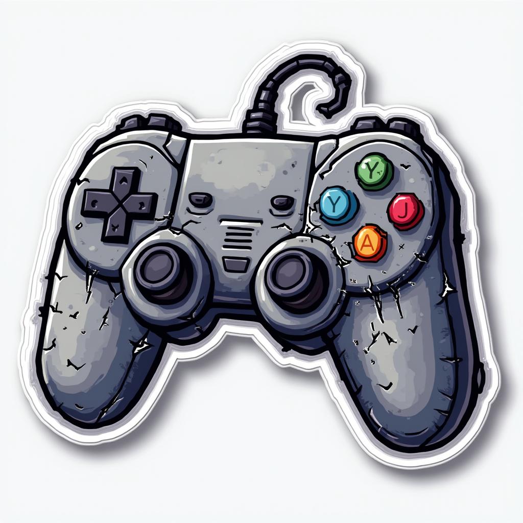 Pixel art game controller with distressed face and pixelated tears