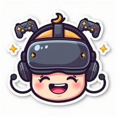 Emoji-style VR headset with happy face and gaming symbols