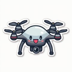Emoji-style drone with a camera and happy face