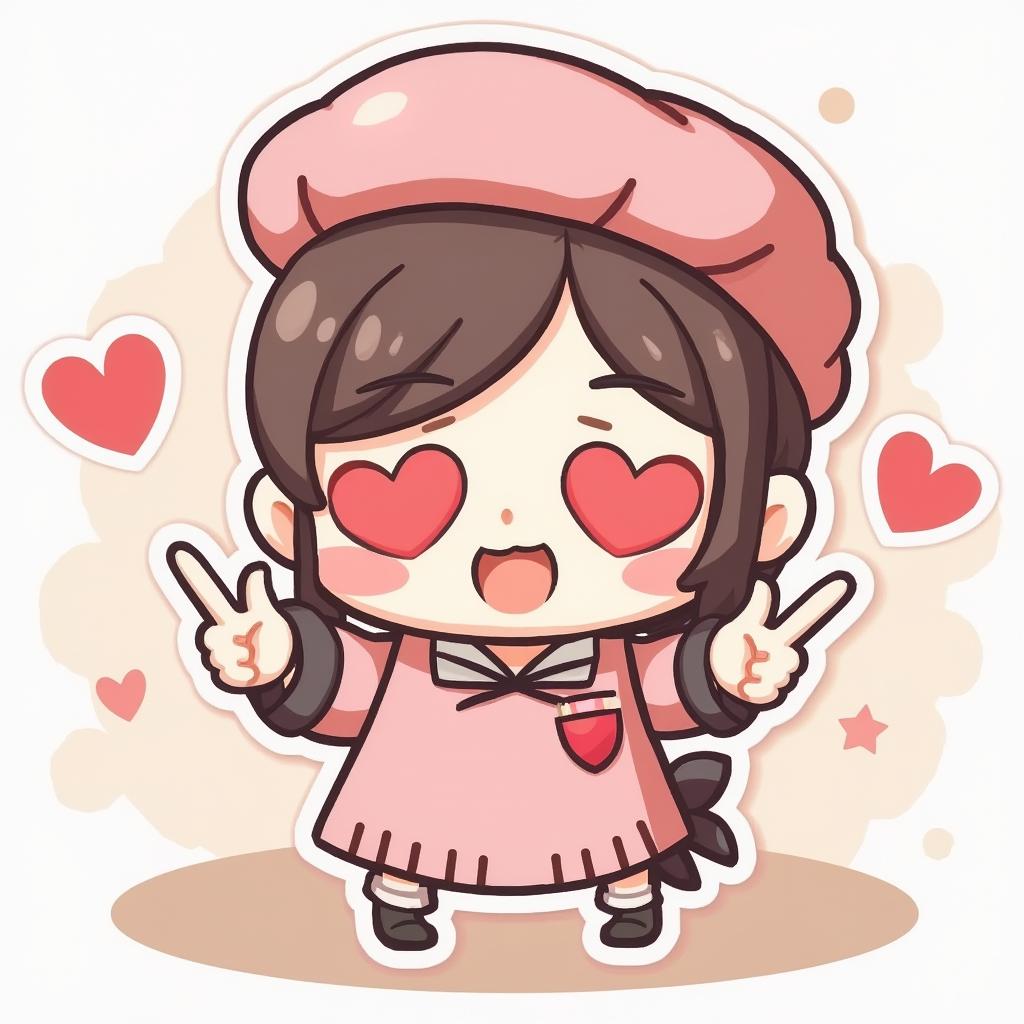 Kawaii server with heart eyes and thumbs-up surrounded by hearts