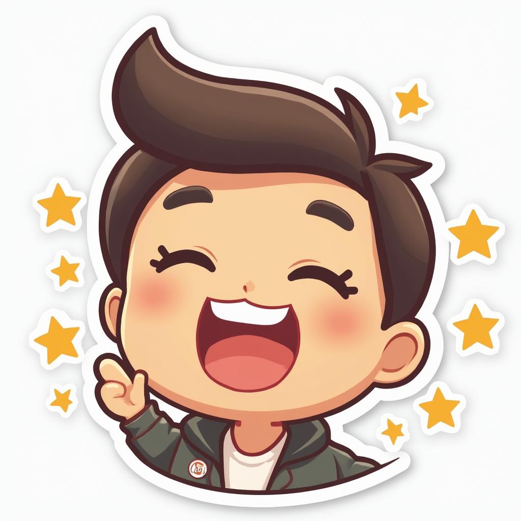 Emoji-style smiling server with sparkles