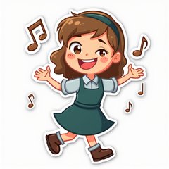 Cartoon server dancing with musical notes