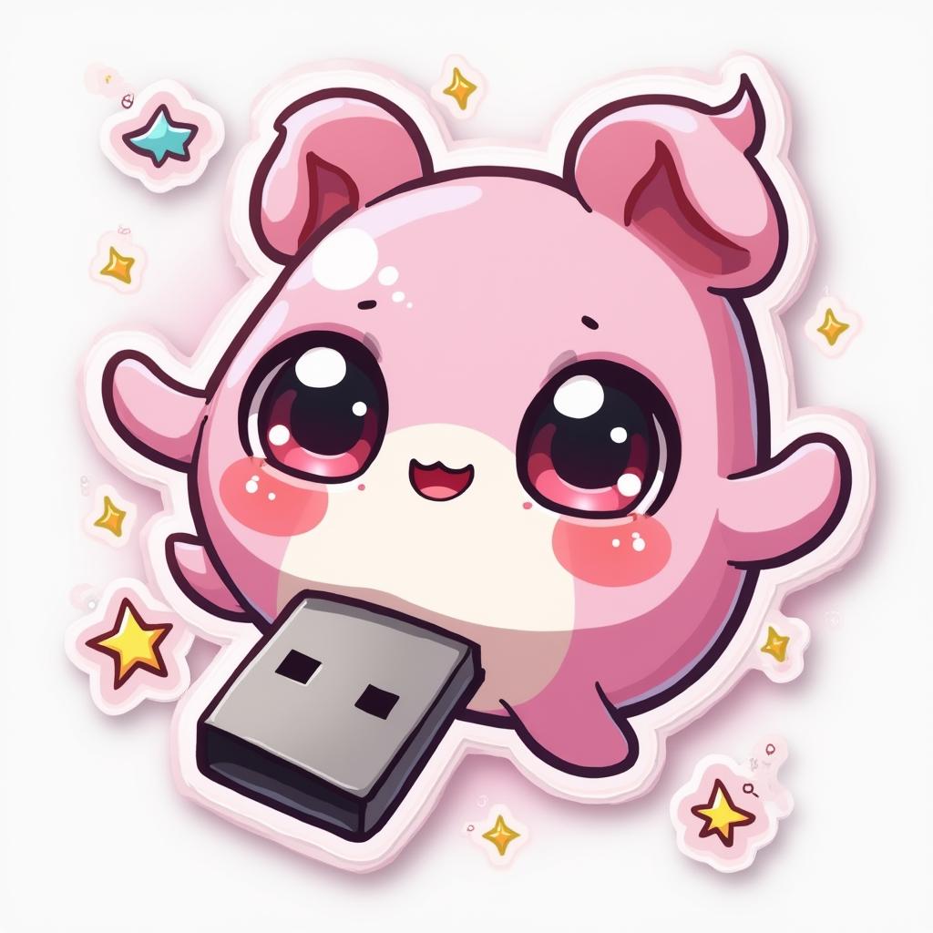 Kawaii USB stick with smiling face and sparkling eyes