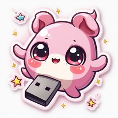 Kawaii USB stick with smiling face and sparkling eyes