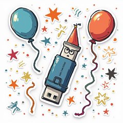 Doodle USB stick with balloons and streamers