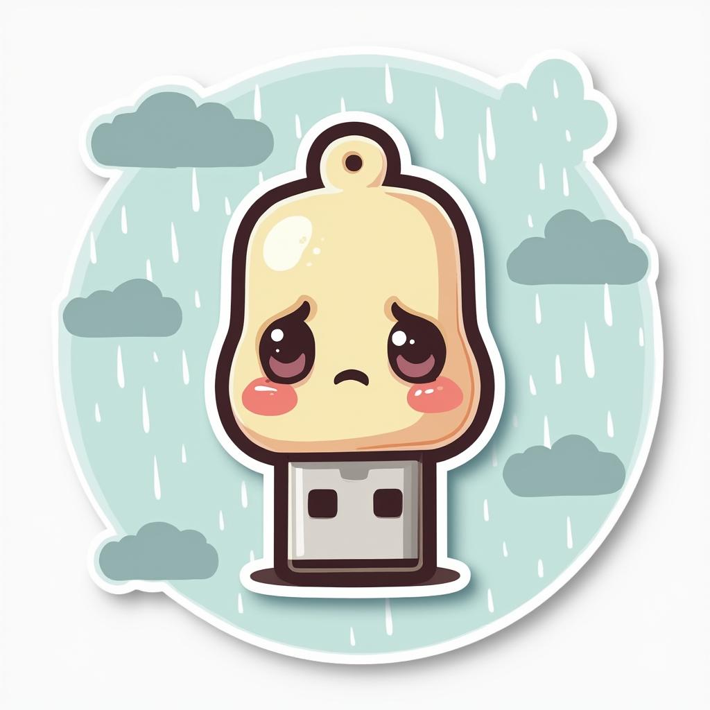 Kawaii sad USB stick with rainclouds