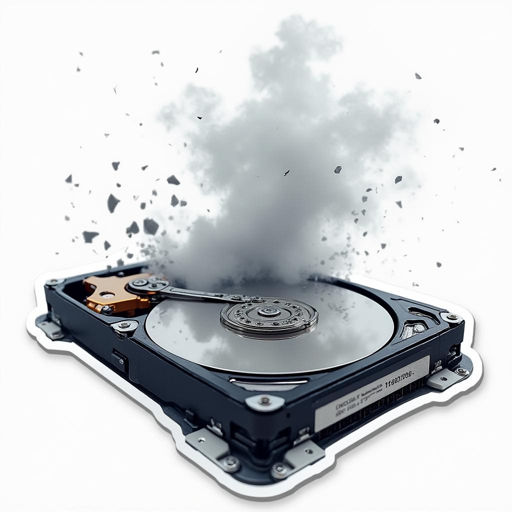3D rendered hard drive with a cracked case and smoke