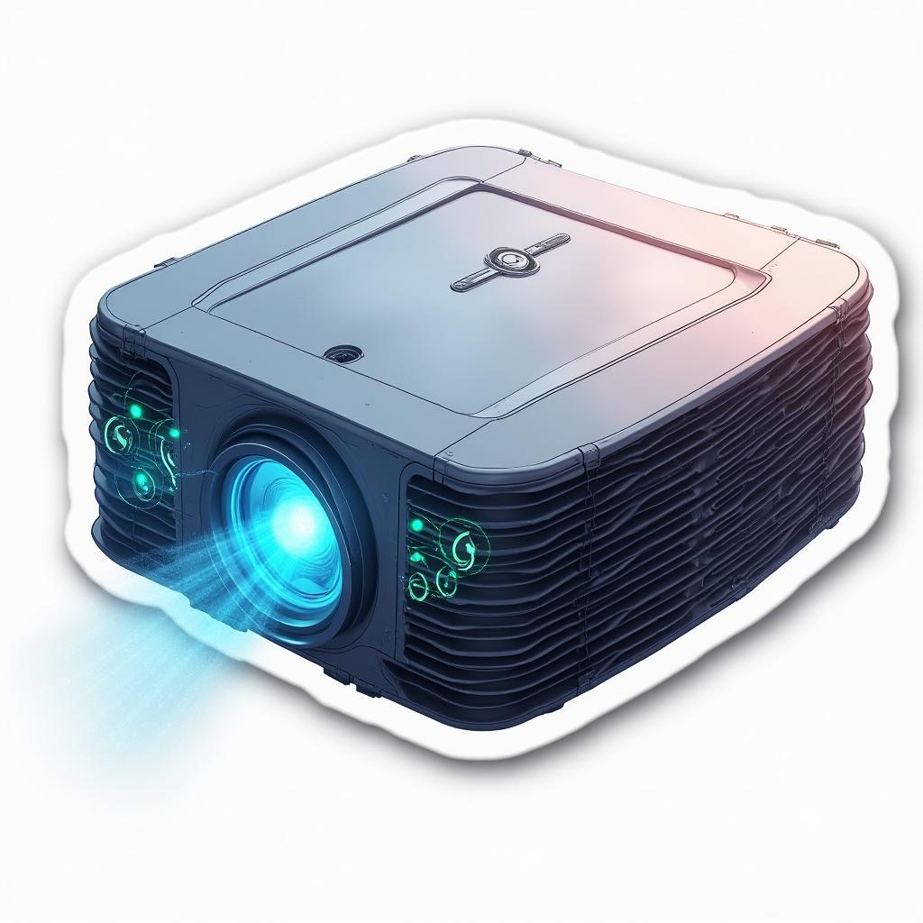 Futuristic 3D rendered projector projecting glowing digital data