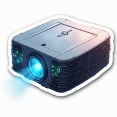 Futuristic 3D rendered projector projecting glowing digital data
